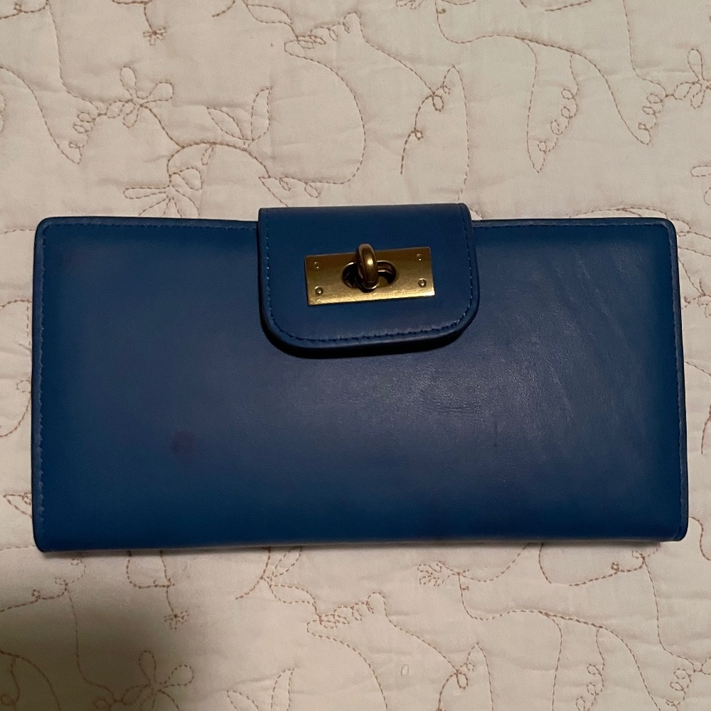 J. Crew Edie leather wallet in Casablanca blue NWT